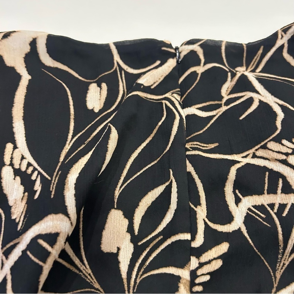 DKNY Black, Tan and Cream Floral Long Sleeve Chiffon Dress, Size 8, NWT - Picture 8 of 12